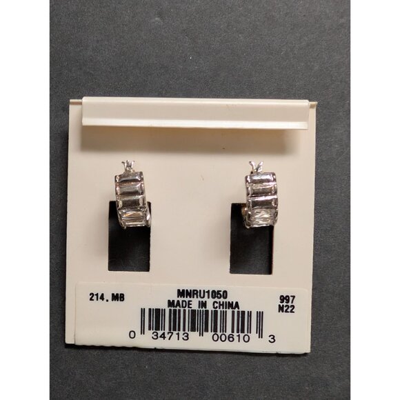 Monet Silver-Tone Hoop Earrings With Clear Cubic Zirconia Stones For Women - Picture 3 of 3